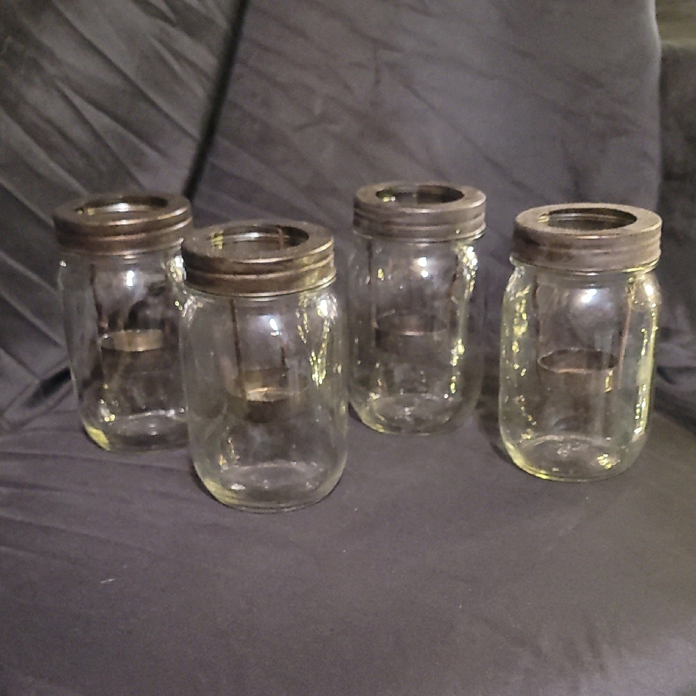 Rustic Glass Mason Jar Candle Holders - Picture 2 of 3
